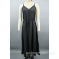 black Sexy V-neck Sleeveless Drawstring Slip Dress